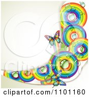 Clipart Butterflies With Circular Rainbows Over Off White Royalty Free Vector Illustration