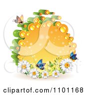 Clipart Orange And Green Dewy Circle With Butterflies And Daisies Royalty Free Vector Illustration by merlinul