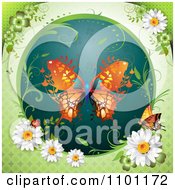 Poster, Art Print Of Circular Butterfly Vine Frame With Daisies And Ladybug On Green