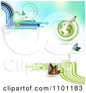 Poster, Art Print Of Butterflies With Vines A Globe And Arrows On Gradient
