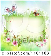 Poster, Art Print Of Floral Rectangle Frame With Butterflies On Gradient With Flares