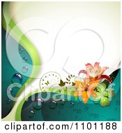 Poster, Art Print Of Teal Clover Pattern With Green And White Waves Vines And Flowers Over White