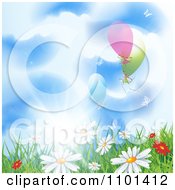 Background Of Wild Spring Daisies In Grass Under A Sunny Sky With Balloons