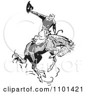 Clipart Retro Black And White Rodeo Cowboy On A Bucking Horse 2 Royalty Free Vector Illustration by BestVector #COLLC1101421-0144