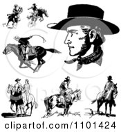 Poster, Art Print Of Retro Black And White Cowboys Horses And A Couple