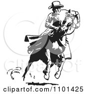 Poster, Art Print Of Retro Black And White Cowboy Looking Back On A Running Horse