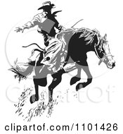 Poster, Art Print Of Retro Black And White Wrangler Cowboy On A Leaping Horse