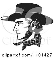 Poster, Art Print Of Retro Black And White Cowboy Face In Profile
