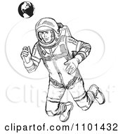 Poster, Art Print Of Retro Black And White Astronaut Floating With Earth In The Background