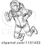 Retro Black And White Astronaut Floating In Outer Space