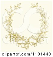 Poster, Art Print Of Bow Tied On A Yellow Ornate Laurel Wreath With Copyspace On Beige