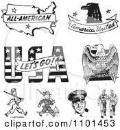 Poster, Art Print Of Retro Black And White American Icons And Military Soliders