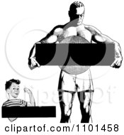 Poster, Art Print Of Retro Black And White Strong Boy And Man With Copyspace
