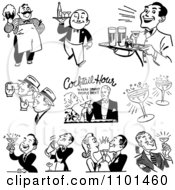 Clipart Retro Black And White Cocktail Hour Scenes Royalty Free Vector Illustration
