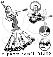 Retro Black And White Beautiful Mexican Flaminco Dancer