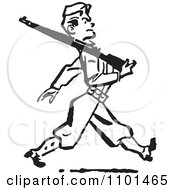 Retro Black And White Military Soldier Marching With A Rifle