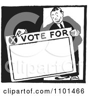 Poster, Art Print Of Retro Black And White Politician Holding A Vote For Sign