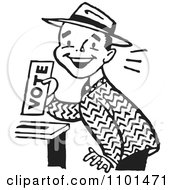 Retro Black And White Happy Man Casting His Vote