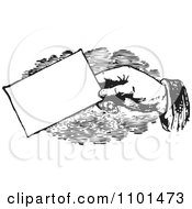 Clipart Retro Black And White Hand Giving A Business Card Royalty Free Vector Illustration