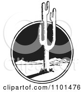 Poster, Art Print Of Retro Black And White Mexican Desert Landscape And Cactus