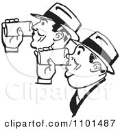 Clipart Retro Black And White Men Drinking Beer Together Royalty Free Vector Illustration