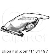 Clipart Retro Black And White Hand Pointing To The Right Royalty Free Vector Illustration
