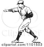 Retro Black And White Baseball Player Pitcher