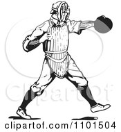 Poster, Art Print Of Retro Black And White Baseball Player Catcher