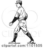 Poster, Art Print Of Retro Black And White Baseball Player Walking