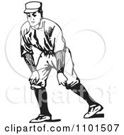Poster, Art Print Of Retro Black And White Baseball Player Ready To Run
