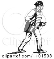 Clipart Retro Black And White Baseball Player Catcher Walking Royalty Free Vector Illustration by BestVector