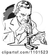 Poster, Art Print Of Retro Black And White Scientist Using A Microscope