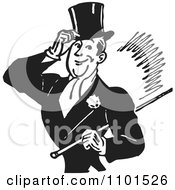 Poster, Art Print Of Retro Black And White Gentleman Tipping His Hat And Carrying A Cane