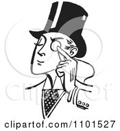 Clipart Retro Black And White Gentleman Holding A Monocle To His Eye Royalty Free Vector Illustration