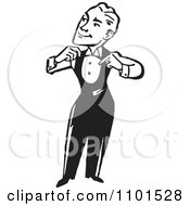 Clipart Retro Black And White Gentleman Adjusting His Suit Royalty Free Vector Illustration