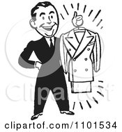 Poster, Art Print Of Retro Black And White Male Personal Shopper Holding A Business Dress Suit