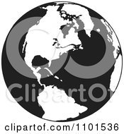 Poster, Art Print Of Retro Black And White Earth Featuring The Americas