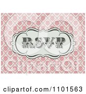 Clipart Retro RSVP Frame Over A Pink Floral Pattern Royalty Free Vector Illustration