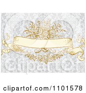Clipart Orange Victorian Floral Banner Over Gray Royalty Free Vector Illustration