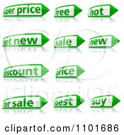 Poster, Art Print Of Green And White Retail Pencil Or Arrow Labels With Reflections 2