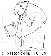 Clipart Outlined Businessman Holding Documents And Picking His Nose Royalty Free Vector Illustration