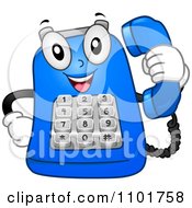 Poster, Art Print Of Happy Blue Desk Telephone Mascot Holding A Receiver