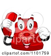 Poster, Art Print Of Happy Red Desk Telephone Mascot Dialing