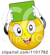 Poster, Art Print Of Happy Yellow Smiley Holding A Green Chalk Board Over His Head