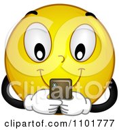 Clipart Yellow Smiley Texting On A Phone Royalty Free Vector Illustration