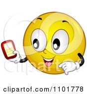 Clipart Yellow Smiley Text Messaging On A Cell Phone Royalty Free Vector Illustration