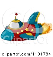 Poster, Art Print Of Red And Blue Space Shuttle With Stars And Flames