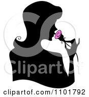 Clipart Silhouetted Woman Smelling A Pink Rose Royalty Free Vector Illustration by BNP Design Studio