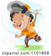 Poster, Art Print Of Happy Black Boy Running With A Toy Plane Outside