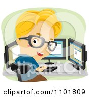 Poster, Art Print Of Smart Boy Working With Three Computer Monitors
